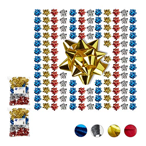 Relaxdays Set Da 300 Fiocchetti Per Pacchetti Regalo, Autoadesivi, Stelle Decorative Per Natale E Compleanni, Ø 5 Cm, Colorati