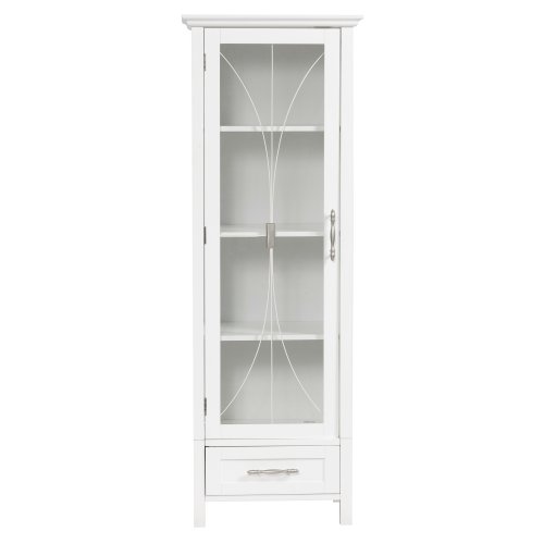 Teamson Home Delaney Bagno In Legno Autoportante Alto E Sottile In Lino Armadietto Tower Bianco 7961 Con Anta In Vetro