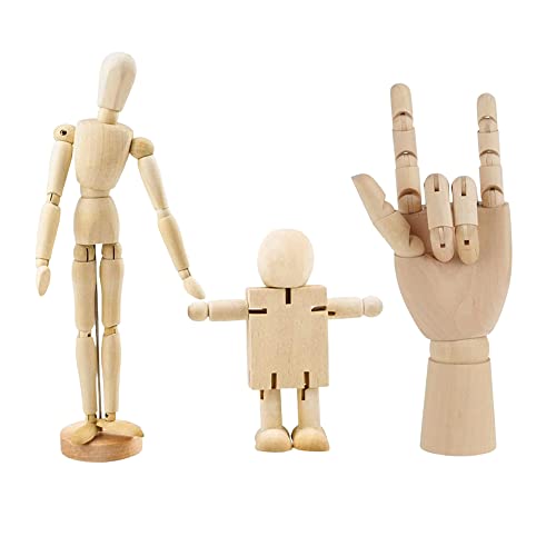 3 Pezzi Uomo Modello Di Legno, Peg Figure In Legno, Manichino Per Disegno, Legno Da Decorare Bambola, Mano Di Legno Snodabile Sinistra, Per Pittura, D