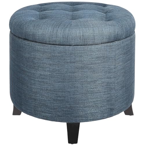 Bakaji Pouf Contenitore Poggiapiedi In Legno Con Scomparto Interno, Baule Portaoggetti Con Seduta Imbottita, Sgabello Rotondo 51 X 51 X 43 Cm Arredame