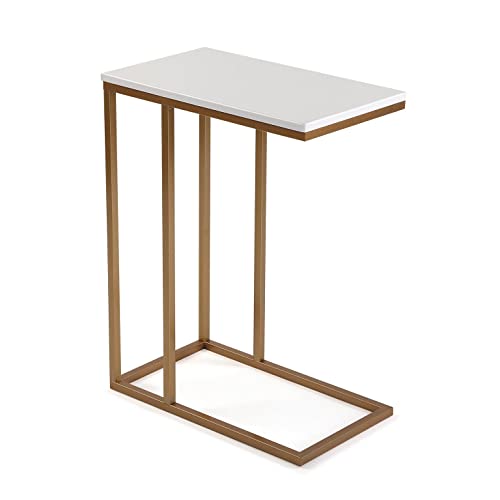 Versa Padua Tavolino Ausiliario Per Soggiorno, Tavolino Moderno, Misure (A X L X L) 61 X 26 X 46 Cm, Legno E Metallo, Colore Oro E Bianco