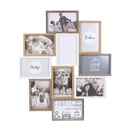 Home Deco Factory - Cornice Portafoto Multipla, Per 10 Foto Souvenir Alla Rinfusa, In Legno E Bianco, Decorazione Da Appendere, In Mdf, Vetro, Beige,