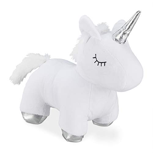 Relaxdays Unicorno Fermaporta, In Stoffa Con Imbottitura In Sabbia, Pesante & Morbido, Blocca Porte & Finestre, Bianco, 1 Pz