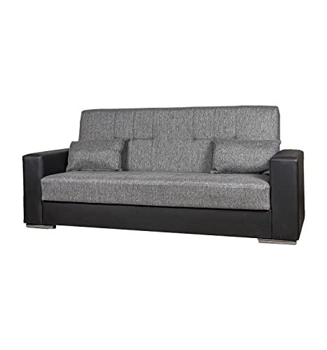 Arredo Stock Divano Letto 3 Posti, 230X97X93 Cm (Ecopelle Nera Tessuto Grigio)