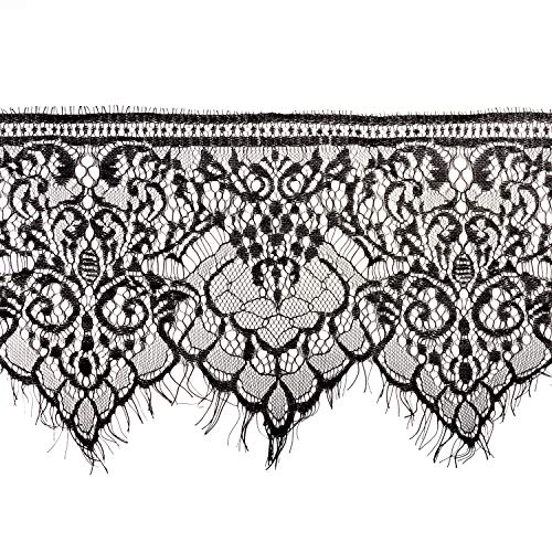 Faden & Nadel - Tessuto In Pizzo Da 3 M, Nastro Per Bordature, Nero, 19 Cm Di Larghezza, Disegno: Ornamento Floreale