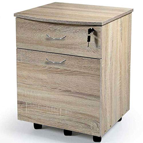 Argonauta Cassettiera Scrivania Casa Ufficio Legno Mdf Con 2 Cassetti E 5 Ruote Rovere, Quercia, Standard
