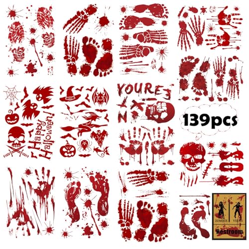 Autocollants Halloween 14Pcs Odizz Halloween Palm Blood Print Autocollants Décoratifs Deko Outdoor