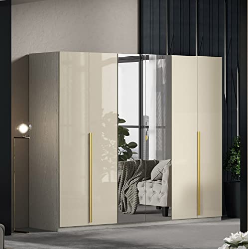 Stilprojectstore - Armadio 6 Ante Battenti In Quercia Bianca L.274 Cm Con Ante Centrali Specchio - Dream