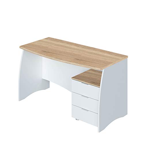 Habitdesign Stil Scrivania Con Cassetti, Melammina, Bianco Artico E Rovere Canadese, Medidas: 136 Cm Largo X 67 Cm Ancho X 74 Cm Alto