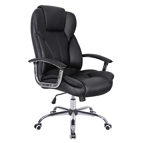 Songmics Obg57B Sedia Da Ufficio Con Sedile Largo, Cuscino Portatesta E Seduta Spessa, Altezza Regolabile, Design Ergonomico, Portata Massima 150 Kg,
