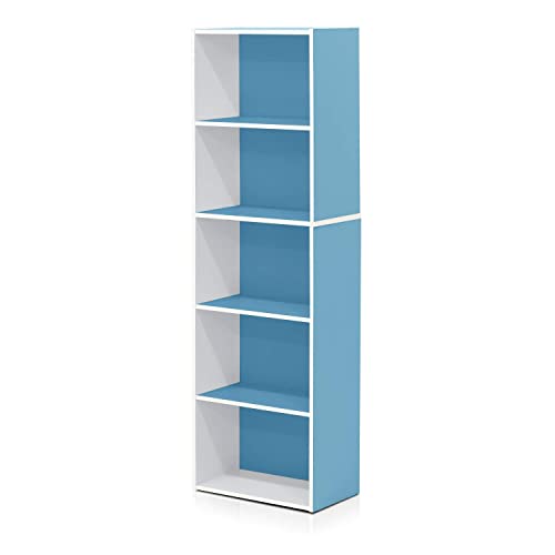 Furinno 11055 Librerie, Legno, Bianco/Light Blue, 5 Scomparti