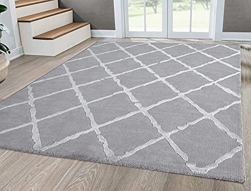 Mia'S, Tappeto "Anna", Per Soggiorno, A Pelo Corto, 080 X 150 Cm, Colore: Grigio, Con Rombi