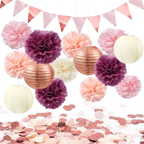 Ybwanli Addobbi Matrimonio, Fiori Di Carta,Decorazioni Battesimo,Palloncini Rosa Gold,Decorazioni Festa,Lanterne Di Carta,Pom Pom Carta Velina,Spara C