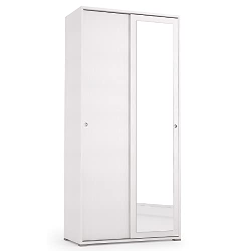 Yellow Shop - Armadio 2 Ante Scorrevoli 2 Ripiani L90Xp45Xh195 Cm Slide Bianco O Bianco-Rovere Texture 3D / Specchio (Bianco)