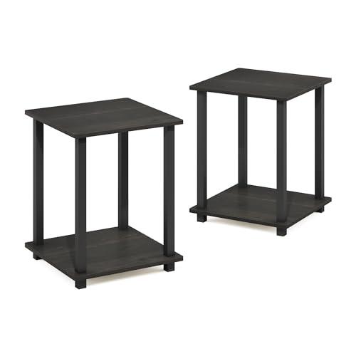 Furinno Simplistic End Table, Legno Composito, Espresso/Nero, 2 Pezzi