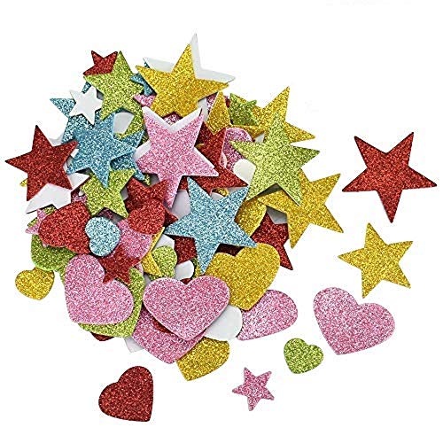 Klyngtsk 200 Pz Glitter Adesivi In Schiuma Adesivi Glitterati Forma Di Stelle Cuori Colorato Glitter Autoadesivo Di Schiuma Per Artigianato Fai Da Te