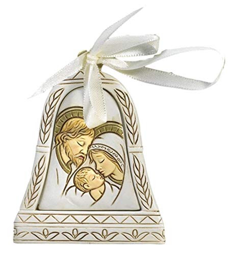 24 Pezzi Icona Sacra Famiglia Forma Campana Bomboniera Battesimo Comunione Cresima In Resina Cm.8,3 X 6,4