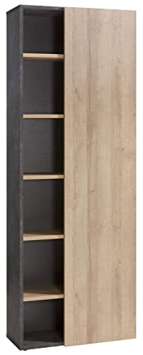 Composad Libreria Alta Core Grigia Con Anta In Tinta A Ripiani Rovere Naturale