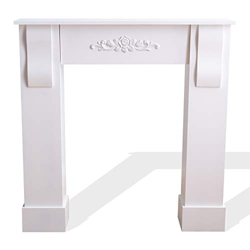 Rebecca Mobili Cornice Camino Shabby In Stile Classico Con Intarsio, Legno Mdf, Bianco, 92 X 93 X 22.5 Cm - Art. Re4283