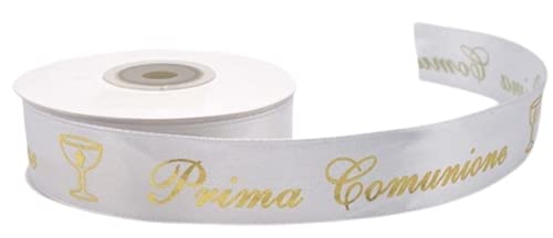 Bomboniere Nastro Doppio Raso Scritta Oro Prima Comunione 25 Mm X 25 Metri