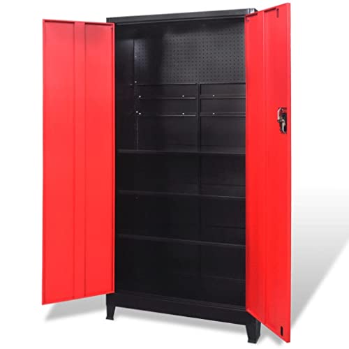Vidaxl Armadio Portautensili 2 Ante Acciaio Nero Rosso Porta Attrezzi Officina