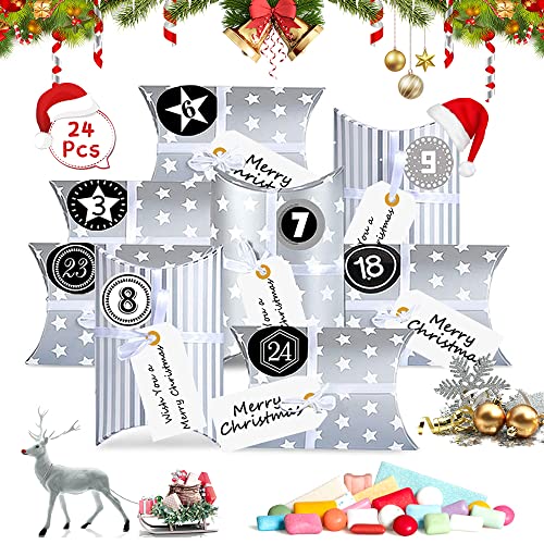 Bluelves 2021 Calendario Avvento,24 Scatole Avvento Calendario+8 Etichette,Calendario Dell'Avvento,Calendari Dell'Avvento Fai-Da-Te,Sacchetto Regalo D