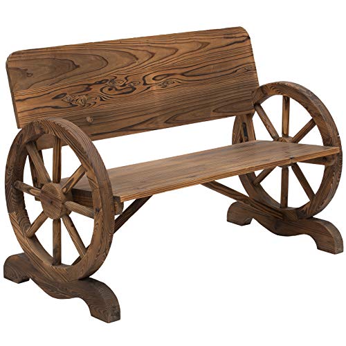 Outsunny Panca Da Giardino 2 Posti Con Schienale Alto, Panchina In Legno Di Abete Con Ruote Di Carro Laterali, 114X58X80 Cm, Marrone Carbonizzato