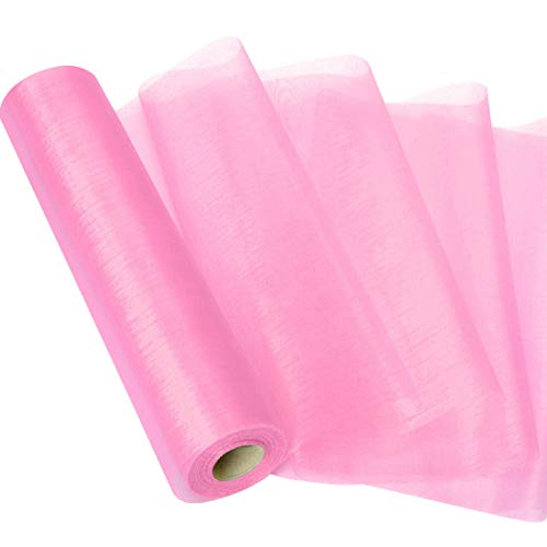 Nastro Di Organza In Rotolo, Organza Decorativo Bobina, Rotolo Di Stoffa Di Tulle, Nastro Tulle Per Matrimoni, Natale, Feste E Decorazioni (Rosa)