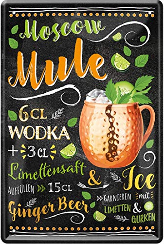 Wogeka Art Targa Retrò In Metallo – Moscow Mule Cocktail Ricetta Vodka – Scritta Divertente Come Idea Regalo Per Compleanno, Natale, Decorazione 20 X 
