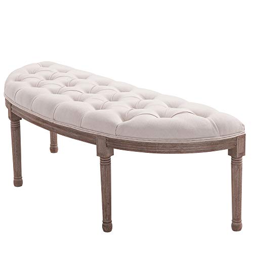Homcom Panca Fondoletto Semicircolare Con Struttura In Legno E Imbottitura In Stile Chesterfield, Beige, 140,5X51X48Cm