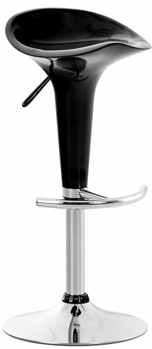 Clp Sgabello Design Saddle In Plastica I Sgabello Penisola Cucina Con Poggiapiedi I Sgabello Girevole Regolabile Alt. 60-81 Cm, Colore:Nero