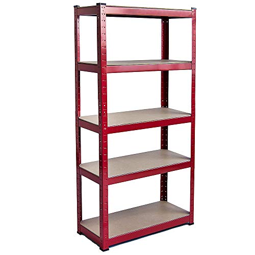 Home Discount 5 Ripiani Strato Scaffali Rack Heavy Duty Kitchen Garage, Capacità 875 Kgs, Grande, Rosso