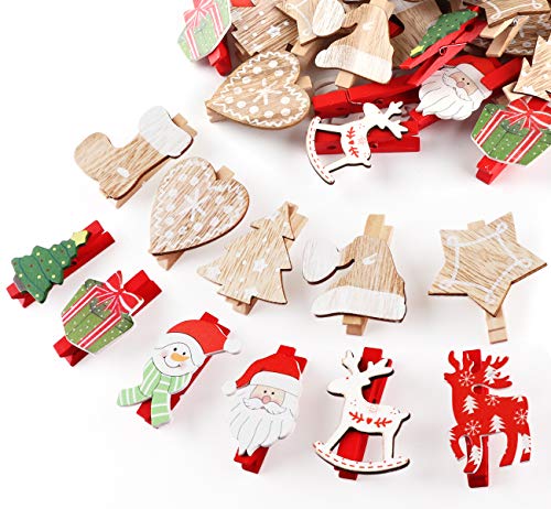 50 Pezzi Natale Addobbi Accessori Wooden Peg Mollette In Legno Per Foto Carta Absofine