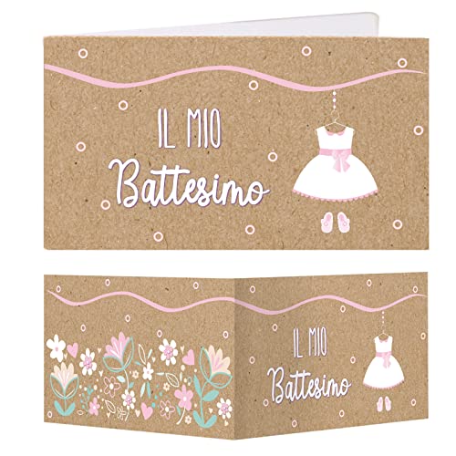 50Pz Bigliettini Bomboniere Battesimo Nascita Per Bambina Bimba, Biglietti Battesimo Per Confetti Confezione Regalo, Colore Rosa Rilievo Vintage