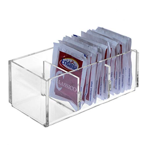 Designplex Porta Bustine Zucchero In Plexiglass Trasparente A 3 Postazioni - Misure: 12.5 X 6 X H5 Cm