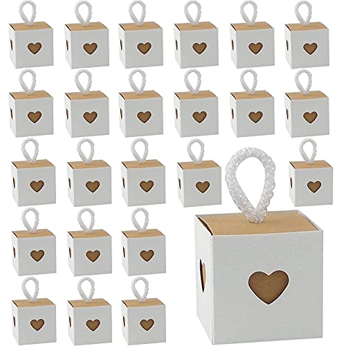 30 Pezzi Scatoline Cartone, Con Adesivi, Scatoline Portaconfetti Matrimonio, Scatole Per Bomboniere, Cuore Carta Kraft Piccole Scatola Cartone Regalo