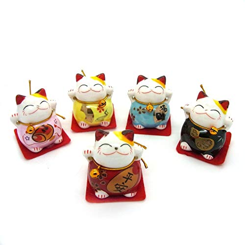 Set Di 5 Gatti Cinesi Portafortuna, In Ceramica, Decorazione, Ceramica, 131048.