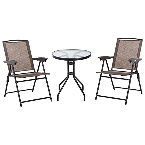 Outsunny Tavolino Con 2 Sedie Set Mobili 3Pz Pieghevole Regolabile Esterno Textilene Marrone