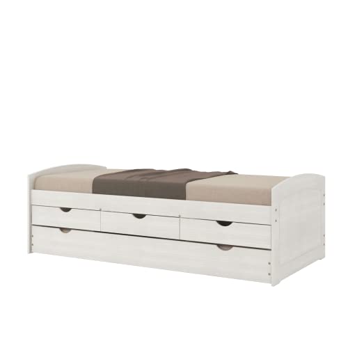 Inter Link Letto Funzionale Letto Per Bambini Letto Singolo Con Contenitore Letto Con Cassetti 2 Piani D'Appoggio 90X200Cm Pino Massiccio Rete A Doghe
