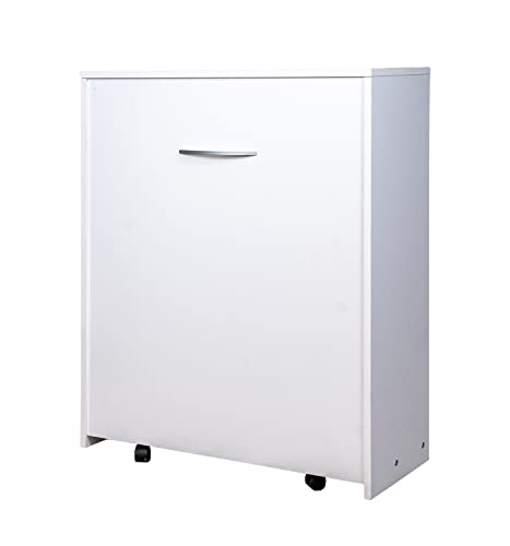Arredo Stock Letto Singolo Estraibile E A Scomparsa Con Mobile Bianco, Rete E Materasso, 80X190 Cm