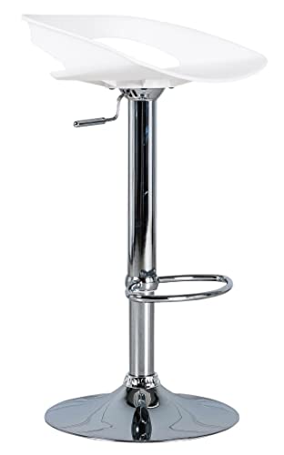 Stones Home Furniture, Sgabello In Polipropilene Con Struttura In Metallo, Sgabello Bar E Cucina Regolabile Con Alzata A Gas, Modello Glen, Colore Bia