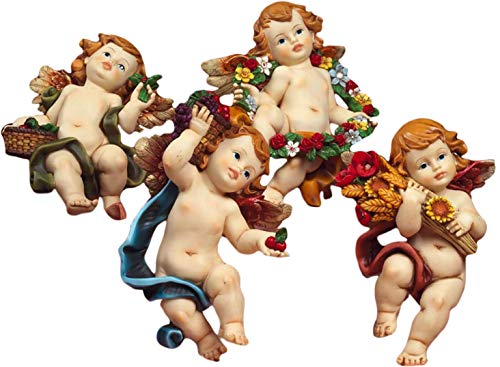 Paben Set 4 Angeli Quattrostagioni D'Appendere A Parete In Resina Cm. 12