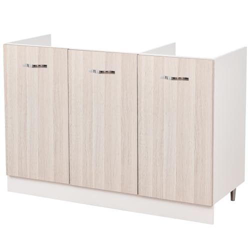 Shally Dogan Mobile Sottolavello Per Cucina 3 Ante Componibile Mobiletto Base Da 120 Per Lavello (120 X 50 X 85 Cm, Olmo)