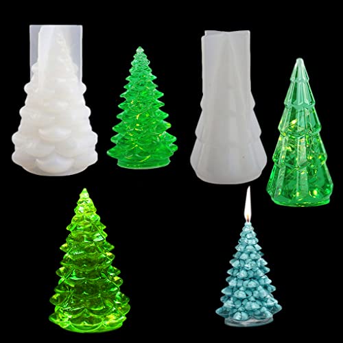 Fineinno 2 Pezzi Stampi Resina Natale, Christmas Candle Mold, Stampi Silicone Forma Di Albero Di Natale Per Resina Epossidica, Sapone, Candela, Isomal