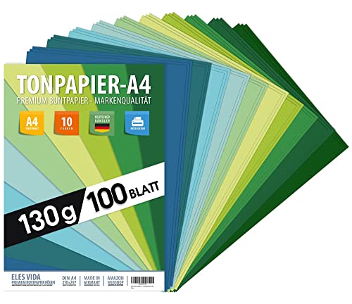 100 Fogli Di Carta Argilla - Carta Din A4-130 G/M² Set 10 Colori - Fogli Per Bambini E Fai Da Te, Accessori Marine - Verde - Erba - Blu Oceano - Color