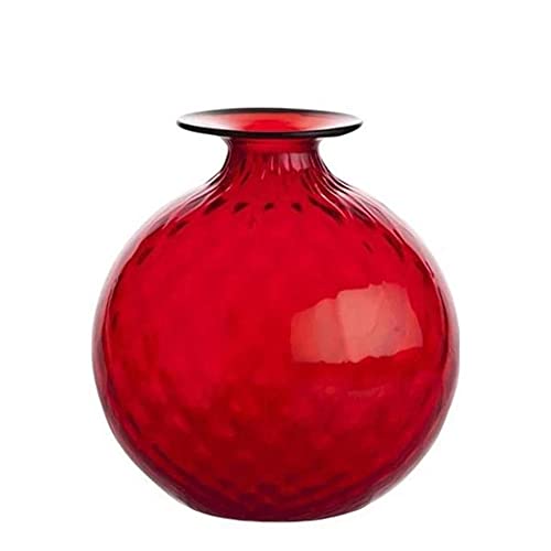 Venini Monofiori Balloton Vaso Grande Xl Rosso Filo Verde Mela