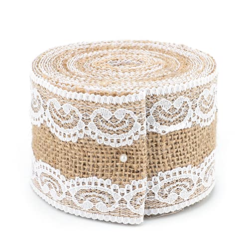 G2Plus 5 M Vintage Nastro Juta,Nastro Di Pizzo,Nastro Di Tela Di Iuta,Nastro Con Pizzo, Per Matrimoni Natale Feste Artigianato Regali Decorazioni-6Cm