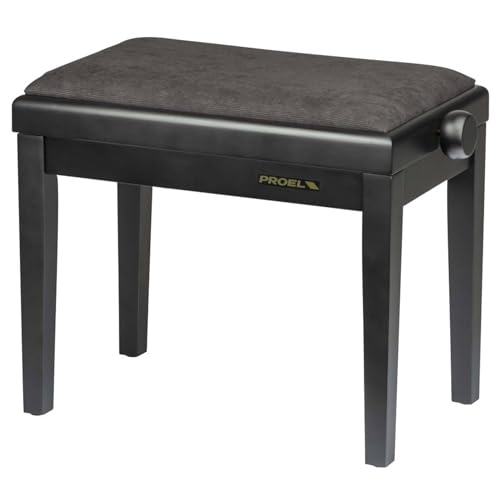 Proel Pb90Vsbbk - Panca Professionale Regolabile In Legno Per Piano Ed Organo, Seduta Imbottita Con Rivestimento In Velluto Nero, Telaio Nero Opaco