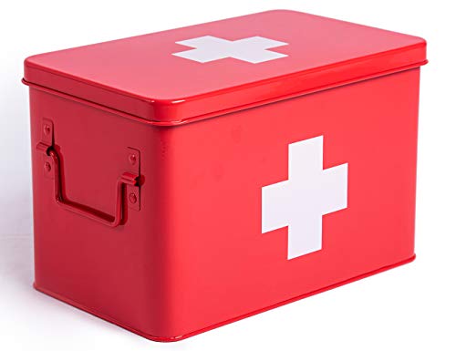 Theo&Cleo Scatola Per Medicinali In Metallo, Per Primo Soccorso, In Stile Retrò, 32 X 19 X 20 Cm, Colore: Rosso