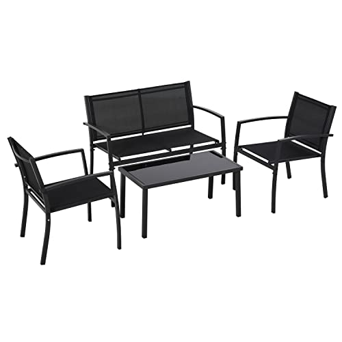 Frankystar Adelaide - Salottino Da Giardino Di Design Con Divanetto + 2 Poltrone + Tavolino Da Caffè Con Ripiano In Vetro. Set Lounge Da Esterno 4 Pez